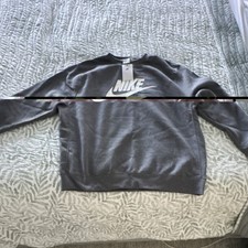 Nike Men's Gray Crew Neck Pullover Sweatshirt 2XL Regular Long Sleeve Logo picture