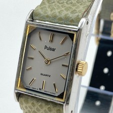 Vtg Pulsar Women's Tank Watch 16mm Silver Gold Tone V232-5510 New Battery 7.5