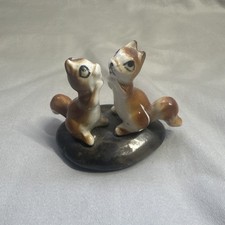Vintage Cute Ceramic Chipmunk Figurines on Rock Miniature Japan Kitsch MCM picture