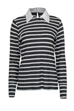 Trina Turk - Black & White Metallic Striped Blouse w/ Collar Sz L picture