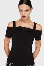 NWT Killstar Graveyard Swing Bardot Top Black Off Shoulder Bow Women's Small picture