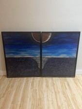 HUGE Luis A. Jones 2015 Signed Original Abstract Diptych Canvas Set Framed picture