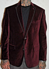 Tallia Men's XL Blazer Tux Lapel 2 Button Burgundy Velvet Jacket Brand New picture