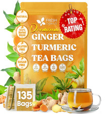 FreshDrinkUS, Premium 135 Ginger Turmeric Tea Bags, 100% Natural Ingredients, Ha picture