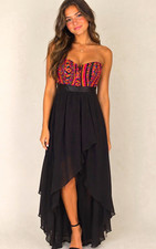 Windsor Women's Strapless Sequin Hi-Low Chiffon Dress Black Multicolor 5 picture