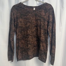 Athleta Momentum Floral Top Brown Jacquard Long Sleeve Activewear Thumbholes L picture