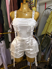 Windsor Women’s White Solid Sleeveless Square Neck Grommet Romper One-Piece S picture