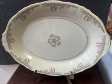Vintage Pink Syracuse Federal Oval Shape Platter Floral Serving Tray picture