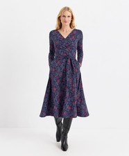 New Pact Women's Organic Fit & Flare Blooming Vines Purple Wrap Dress Size M picture