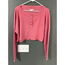 Aeropostale Pink Waffle Knit Cropped Henley Long Sleeve Top Medium picture