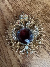 FLORENZA Etruscan Revival Russian double head eagle Pearl Turquoise Pin Pendant picture