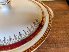 Vintage Royal Harvey Staffordshire Covered Vegetable Dish Burgundy Gold Trim 9
