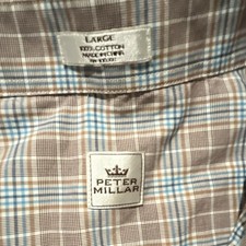 Peter Millar Men's L Blue/Brown Plaid Button-Down Long Sleeve Cotton Shirt picture
