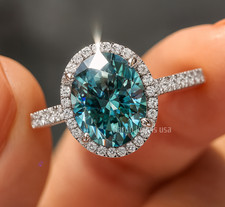 IGI 2.50Ct VS1 Vivid Blue Oval Lab Created Diamond Bridal Ring 14K White Gold picture