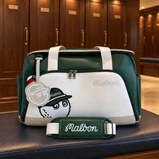Malbon Golf Tour Boston Green/White Leather Travel Bag Zip Shoulder Strap Handle picture