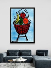 Jae Estelle Original 11x14 Folk Fruit Basket Still Life Painting Signed Canvas picture