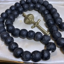 Vintage Ghana African Sea Glass Beads Handmade & Vtg Brass Fertility Ashanti picture