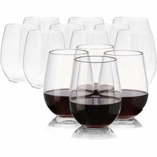BlueSky Formal Wedding Wine Stemless Clear Tumbler 12 oz Plastic Glasses 6 Pack picture