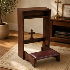 Hand Crafted Maple Hardwood Cross Folding Padded Kneeler w/ Walnut Stain Finish picture