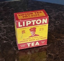 Vintage 1941 Lipton Orange Pekoe and Pekoe Black Tea UNOPENED 10¢ Size Box picture