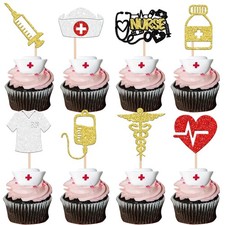 Rsstarxi 24 Pack Glitter Nurse Cupcake Toppers Nurse Graduation Decorations N... picture