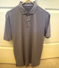 Johnnie-O Men's Striped Gray/White Short Sleeve Button Polo M Broomsedge picture