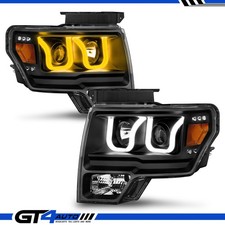 Fit 09-14 Ford F150 Truck Dual Switchback LED Bar Black Projector Headlights Set picture
