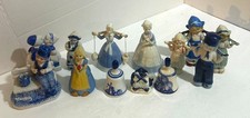 Vintage Delft Blue Holland Dutch Girl Boy Porcelain Figurines & Lot 13 Pc Bell picture