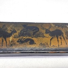Antique Rare European Russian Lacquer Pencil Writting Box Deer Rabbit hunting picture