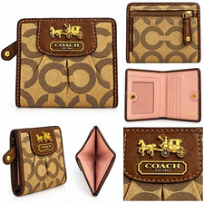 Coach Madison Signature Op Art Pleated Bifold Wallet 2008 Brown Pink Vintage picture