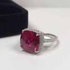 GORGEOUS 8ct Cushion Cut Ruby Ring Rhodium Sterling Silver NWT Size 8 picture