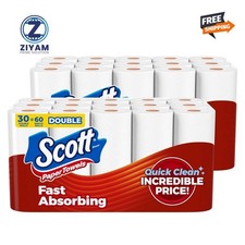 NEW Scott Paper Towels Bulk 60 Regular Rolls 30 Double Rolls 2 Packs of 15 White picture