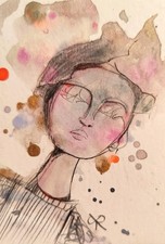 ACEO  Original  Watercolor  Drawing Surrealism Abstract  Portrait Jess Russell picture