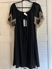 Kendra’s Boutique Black Boho Dress Size Large New Stretchy Knee Length picture