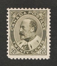 1903 Canada Sc# 94 - 20¢ KEVII - MH Heavy Hinge Cv$750.00 USD picture