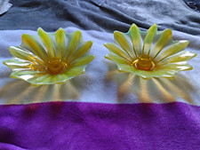 Vintage Fostoria Heirloom Yellow Opalescent Vaseline Glass Candle Holder picture