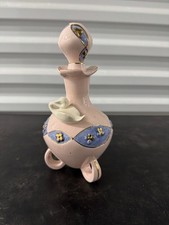 Vintage Pink Crackle Glaze Swan Gold Floral Perfume Bottle picture