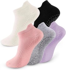Women’s Yoga Pilates Grip Socks 5 Pack Non-Slip Crew Socks for Barre Gym picture