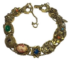 GOLDETTE VINTAGE VICTORIAN REVIVAL SLIDE CHARM BRACELET 7”  picture