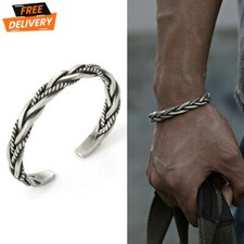 925 Sterling Silver Thai Handmade Vintage Open Bangle Twisted Cuff Men Bracelet picture