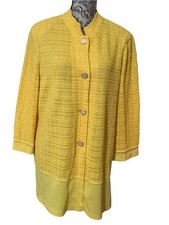 Misook Women’s L Knit Cardigan Sweater Yellow Textured Gold Button Mandarin picture