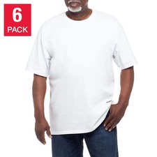 Kirkland Signature Men's Crew Neck Tee 6-Pack Heavyweight Cotton White Black picture