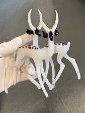 Antique Vintage Opaline Art Glass Istvan Komaromy Deer Antelopes Pair Figurine picture