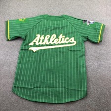 Vintage Oakland Athletics Jersey Mens Large Green Pinstriped MLB Starter 90s picture