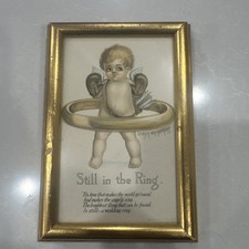 Antique Evelyn von Hartmann Framed Postcard Still In The Ring Cherub Poem 1907 picture
