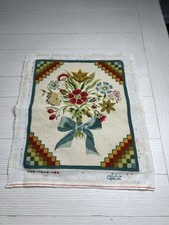 Vintage Completed Crosstitch “ Flower Bouquet “ Needlepoint 14.5” x 12” picture
