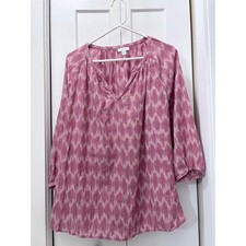 Pure Jill J. Jill Pink Ikat Cotton Tunic Top 2X Split V-Neck 3/4 Sleeve Blouse picture