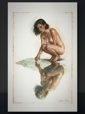 Original  Female Figure Portrait Classical  Painting 5.5x8.5 Book page picture