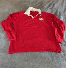 Vintage Wales Rugby Shirt Long Sleeve Polo Mens Medium Red Feathers Emblem picture