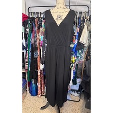Torrid Black Jersey Knit Sleeveless Jumpsuit Faux Wrap Pockets Keyhole Women XL picture